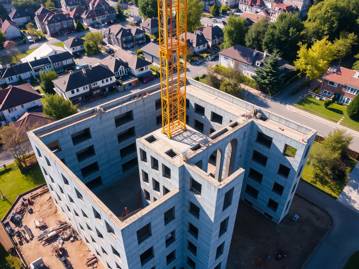 Rohbau aus Beton mit Baukran