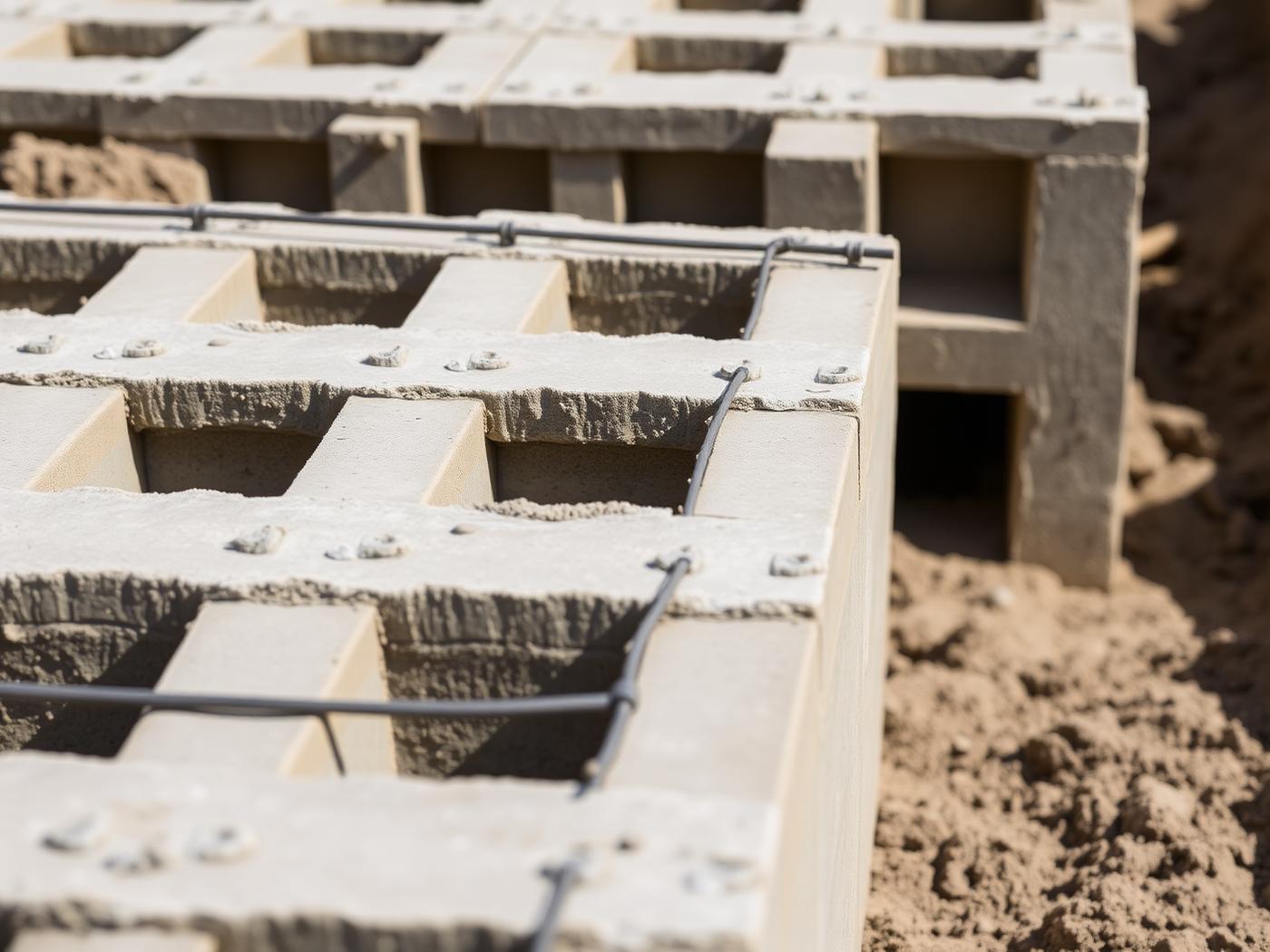 Schalung und Bewehrung auf einer Baustelle